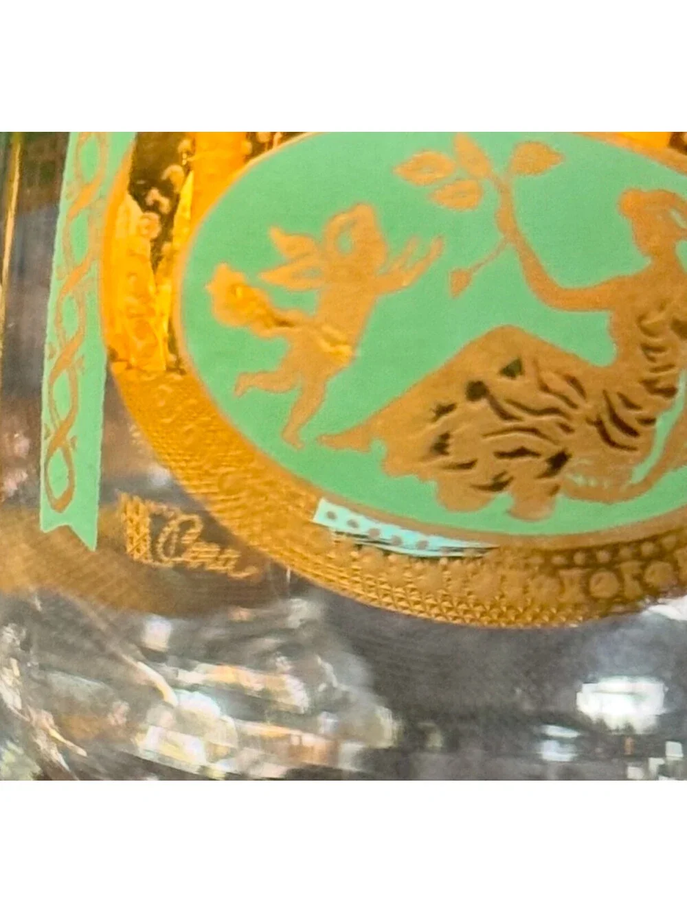 5 MCM Cera Cora Cocktail Water Goblets Barware Gold & Green Federal Glass 10oz